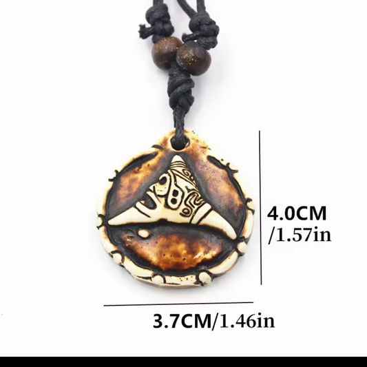 Taino Warrior Pendant Necklace – Double-Sided Adjustable Cord