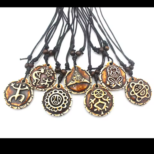 Taino Warrior Pendant Necklace – Double-Sided Adjustable Cord