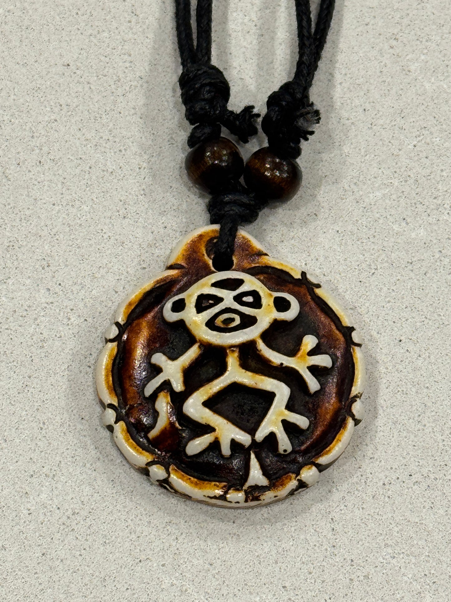 Taino Warrior Pendant Necklace – Double-Sided Adjustable Cord