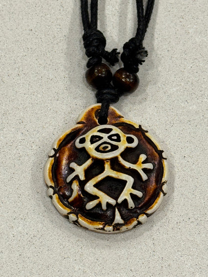 Taino Warrior Pendant Necklace – Double-Sided Adjustable Cord