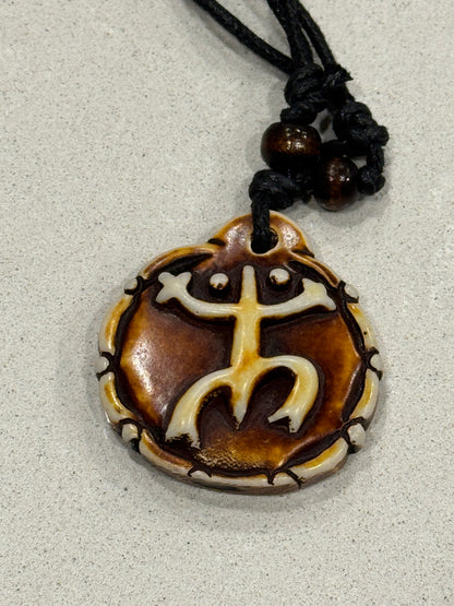 Taino Warrior Pendant Necklace – Double-Sided Adjustable Cord