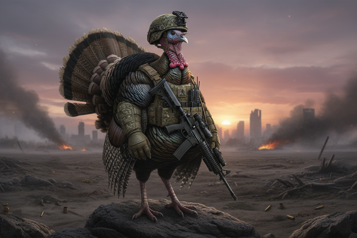 Turkey in combat gear